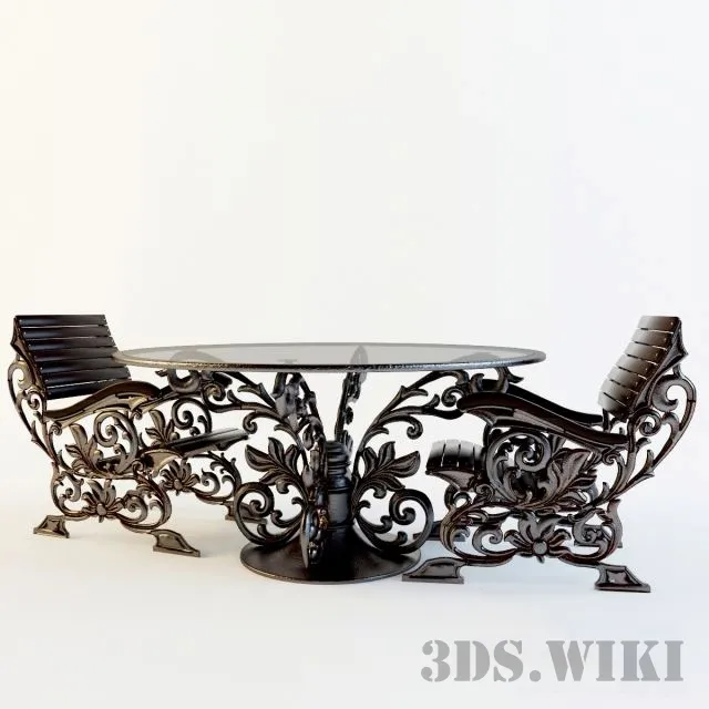 furniture – Chair and Table with Metal Frame 3D Model