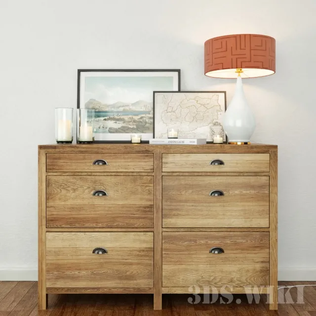 furniture – Chest of drawers pictures table lamp and candles 3D Model