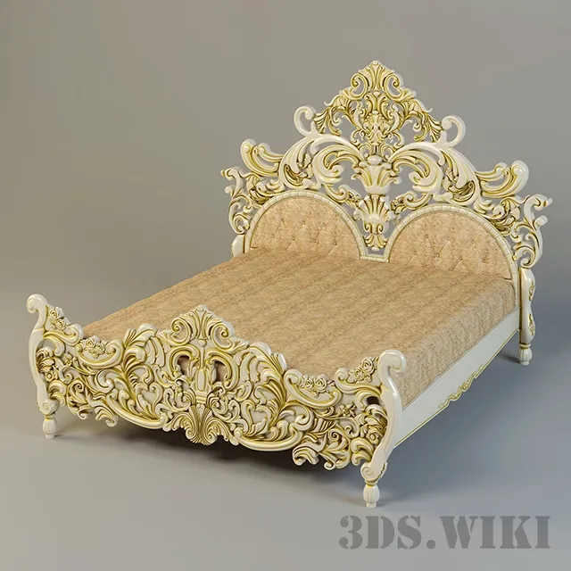 furniture – Classic bed with openwork headrests 3D Model