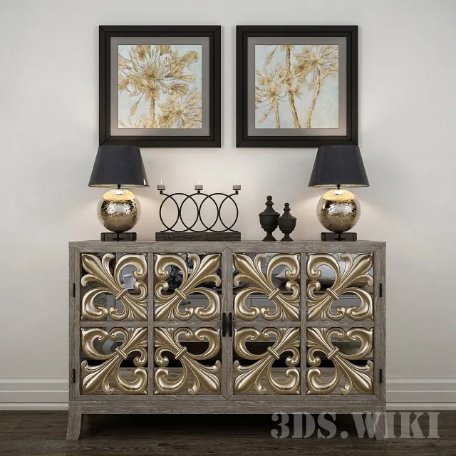furniture – Classic Chest of Drawers with Decorative Set 3D Model