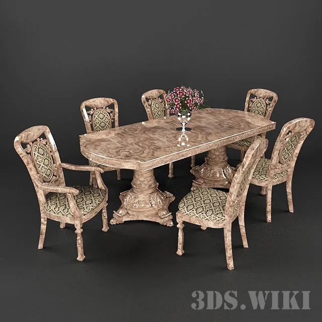 furniture – Classic dining table with chairs 3D Model