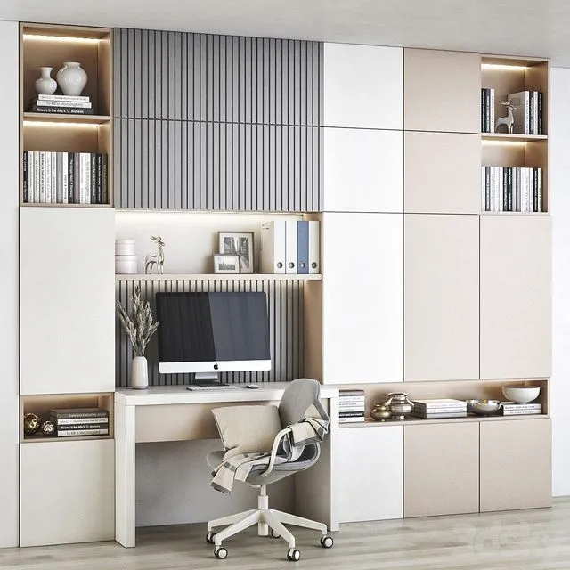 Furniture composition office wood rack wall book 3D Model Furniture composition office wood rack wall book 3D Model