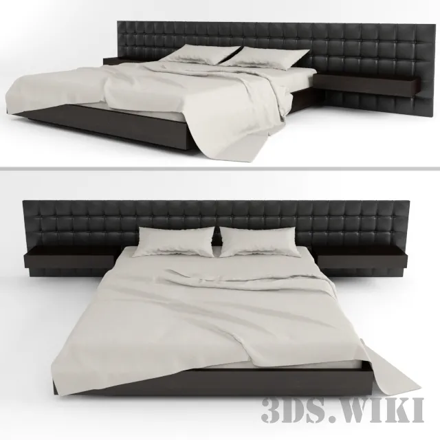 furniture – Contemporary bed with long headboard 3D Model