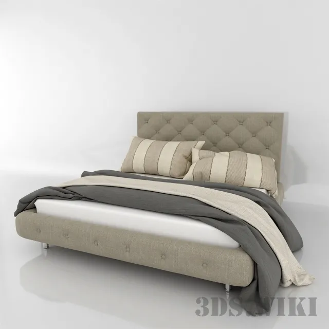 furniture – Contemporary double bed with soft headboard 3D Model