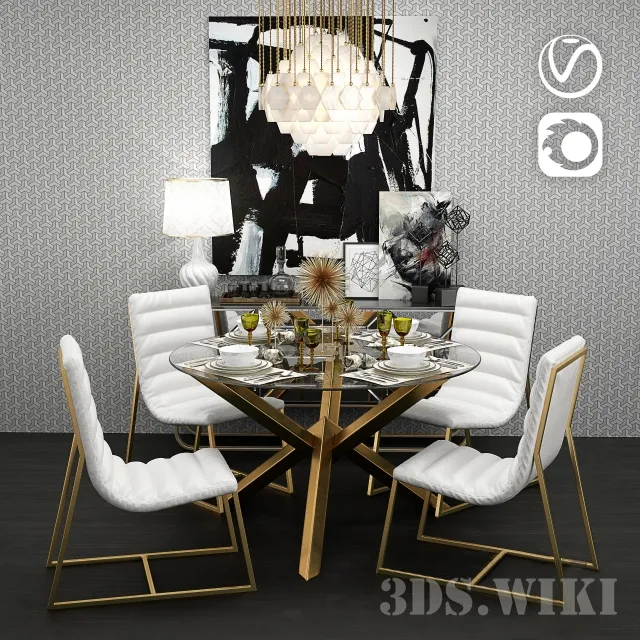 furniture – Costa Met Glass Gold Dining Table Served 3D Model