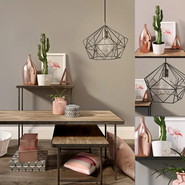 furniture – Decor set with cactus 3D Model