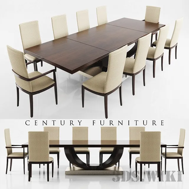 furniture – Dining table (dark wood) with chairs 3D Model