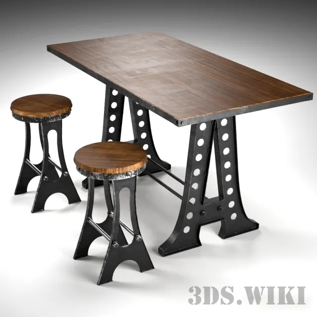 furniture – Dining table with metal frame 3D Model