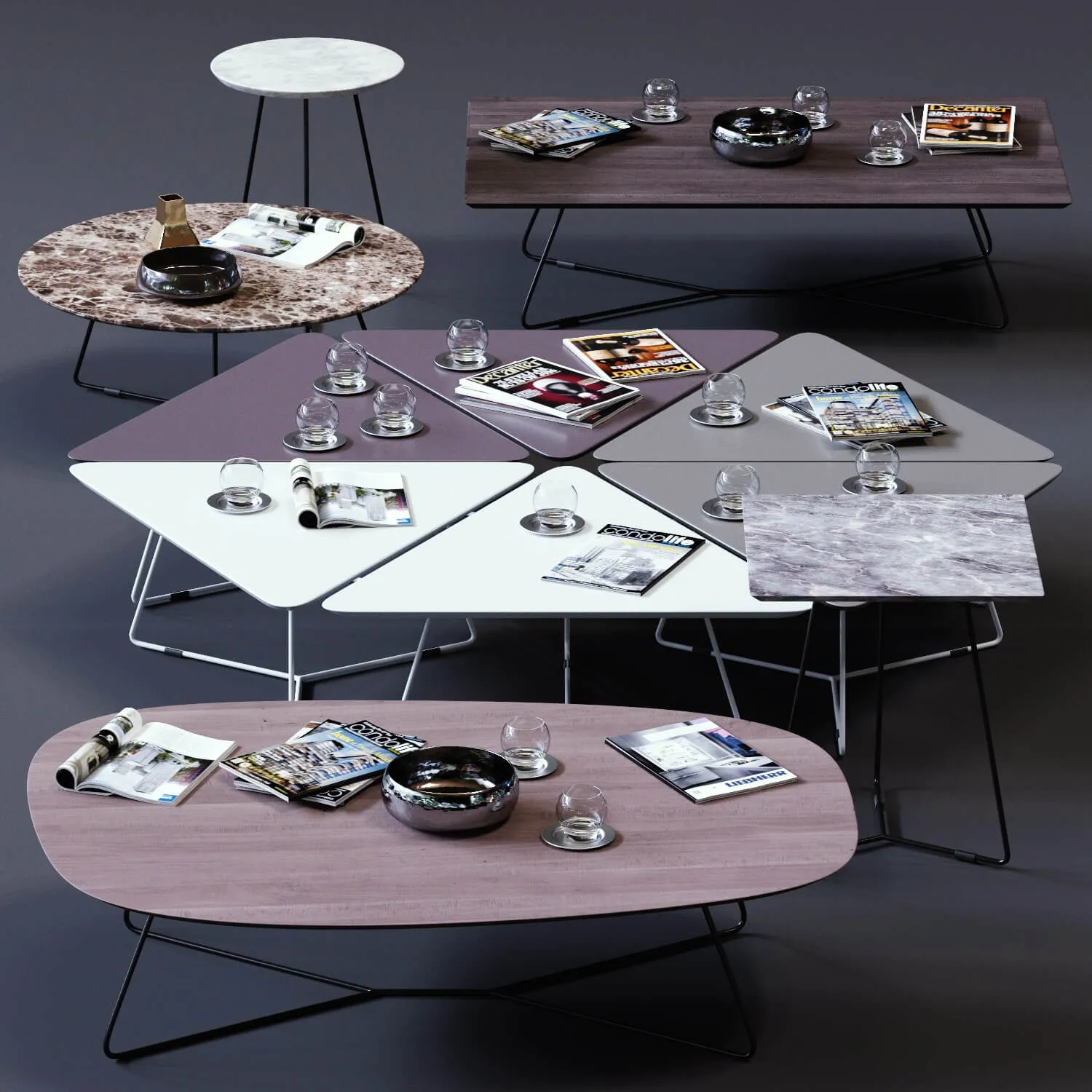 furniture – Ditre Italia coffee tables set 02 3D Model