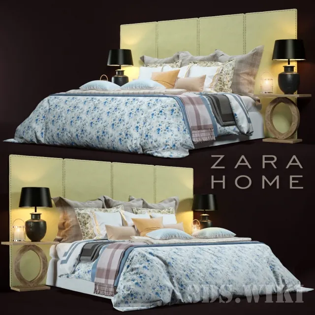 furniture – Double bed with side tables and lamps 3D Model