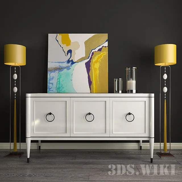 furniture – Dresser and Floor Lamps with Decorative Elements 3D Model