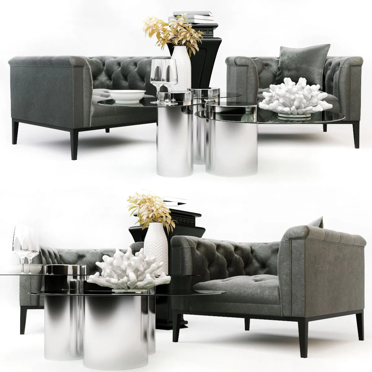 furniture – Eichholtz Cesare armchair & table set 3D Model