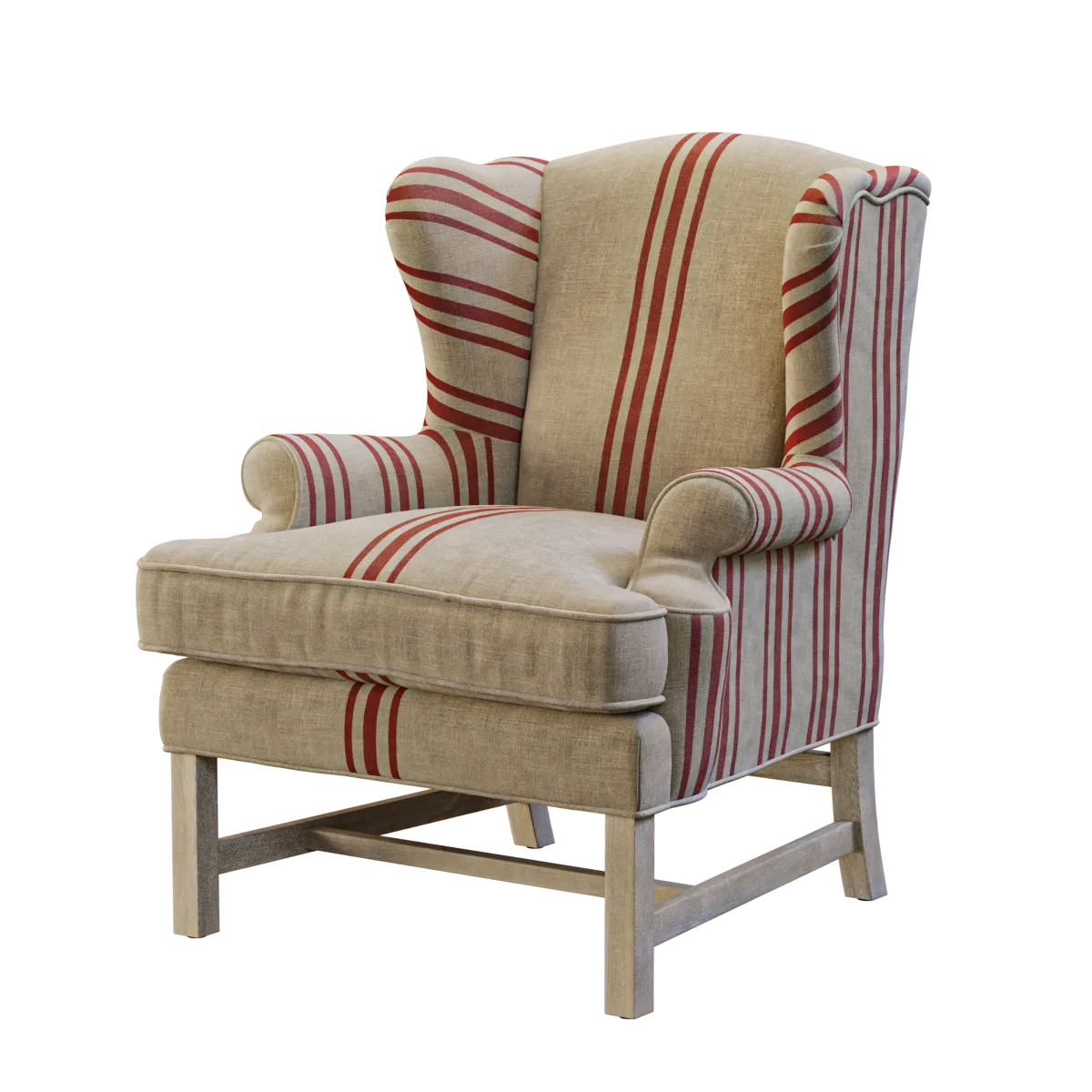 furniture – English Club armchair with red stripe 3D Model