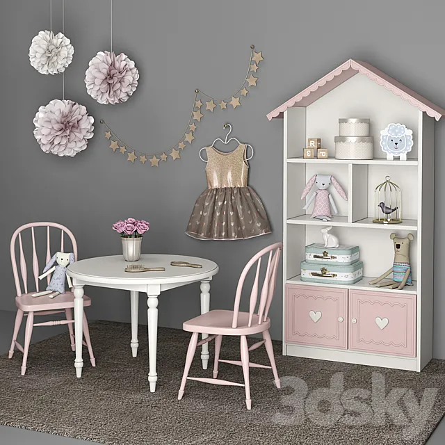 Furniture for children’s room girls with decor 12 3DModel Furniture for children’s room girls with decor 12 3DModel