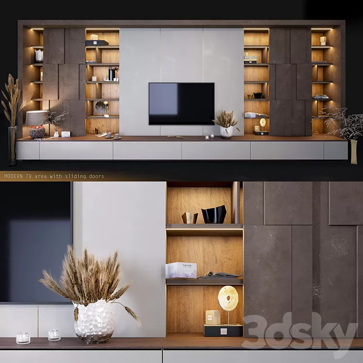 Furniture for TV zones with decor 3D Model Furniture for TV zones with decor 3D Model