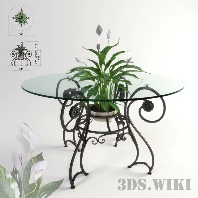 furniture – Forged table and flower 3D Model