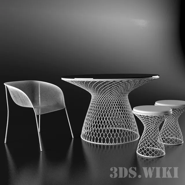 furniture – Glass table with mesh chairs 3D Model