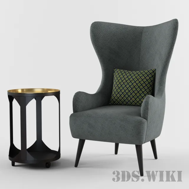 furniture – Gray armchair with table 3D Model