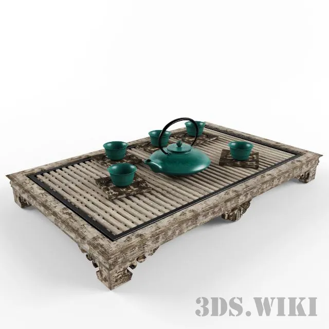 furniture – Japanese low table with tea set 3D Model