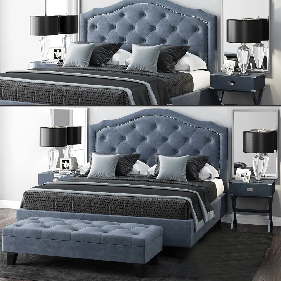 furniture – LuXeo brentwood Queen tufted bed 3D Model