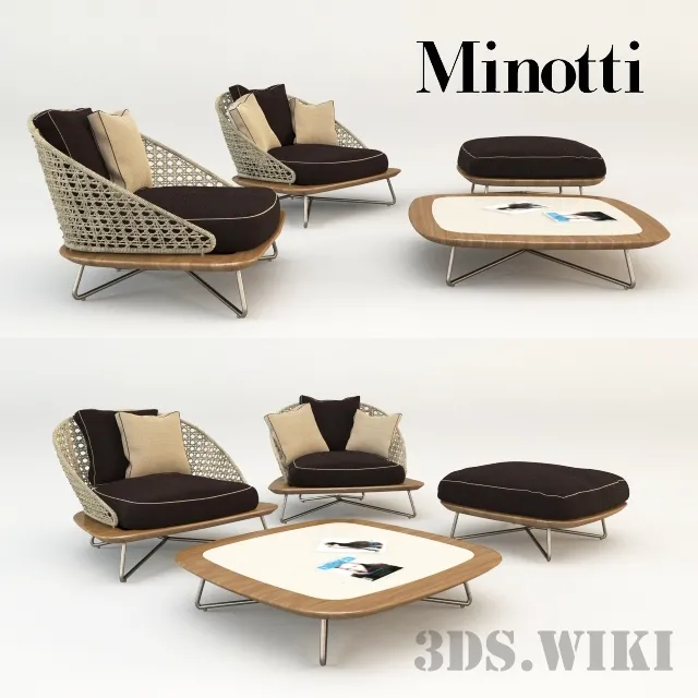 furniture – Minotti coffee table and armchairs 3D Model