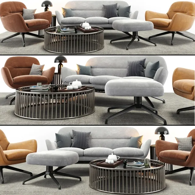 furniture – Minotti Jensen armchair and sofa set 3D Model