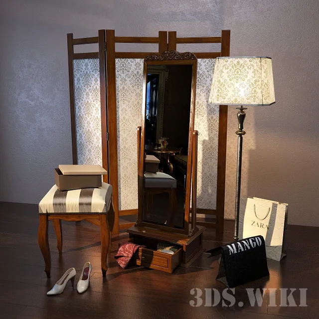 furniture – Mirror floor lamp and screen 3D Model furniture – Mirror floor lamp and screen 3D Model