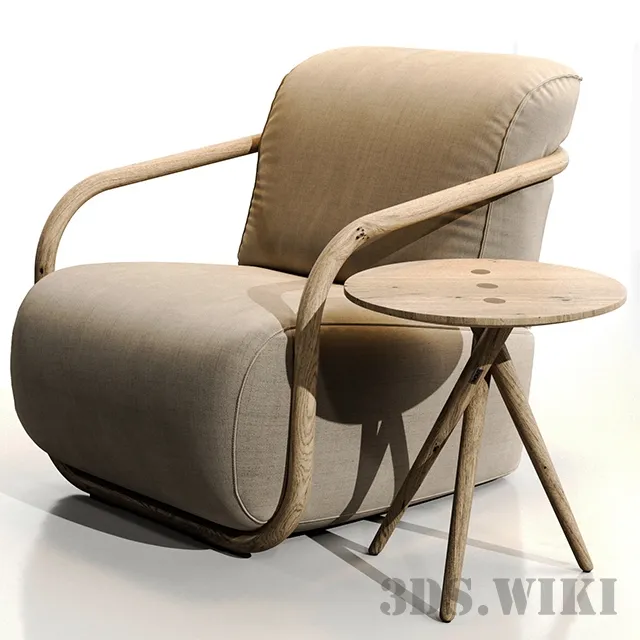 furniture – Modern Upholstered Armchair Thonet with Side Table 3D Model