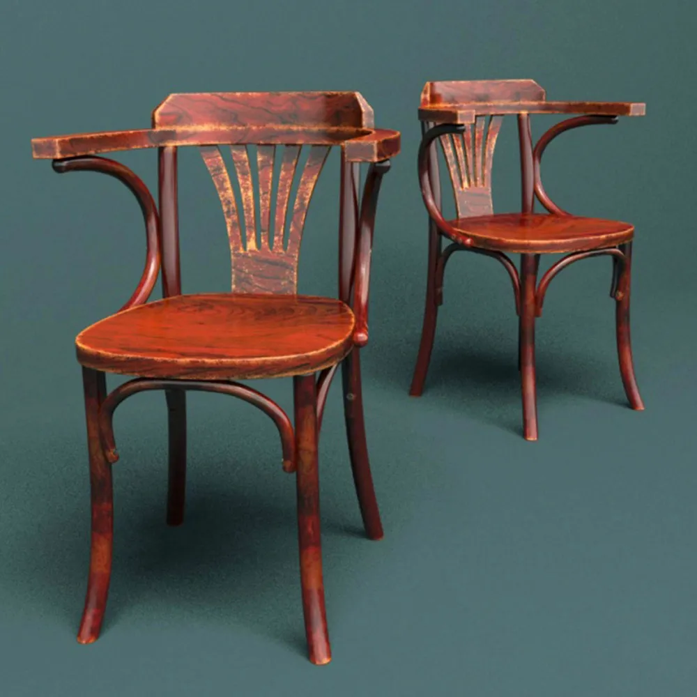 furniture – Old wooden chair with armrests 3D Model