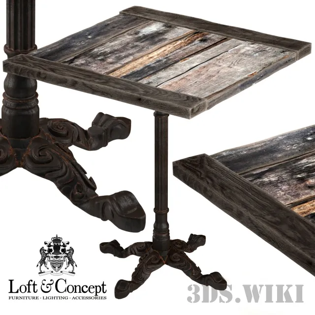 furniture – Old Wooden Table with Metal Toe Loft Concept 3D Model