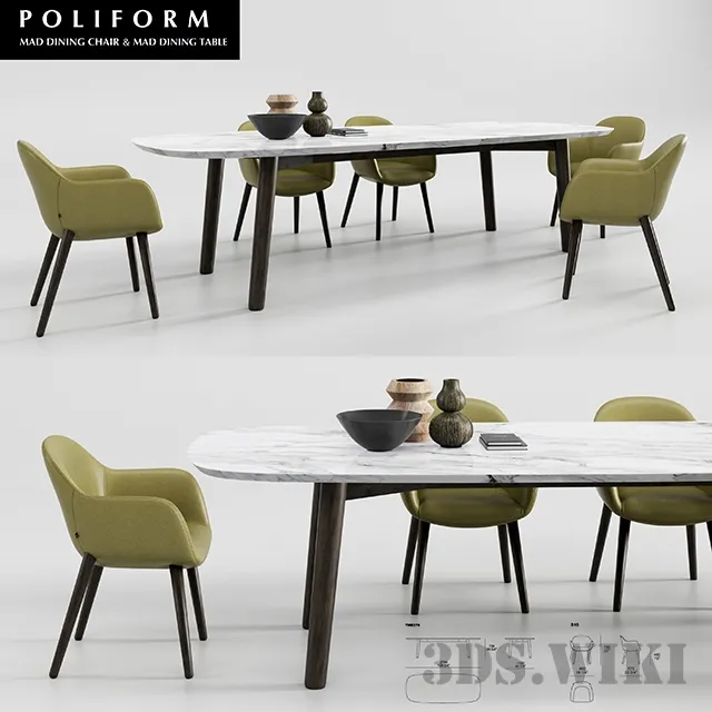 furniture – Poliform Mad dining table and chair 3D Model