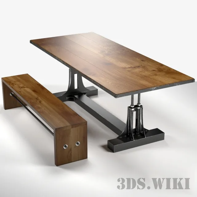 furniture – Post Industrial Dining Table and Bench 3D Model furniture – Post Industrial Dining Table and Bench 3D Model