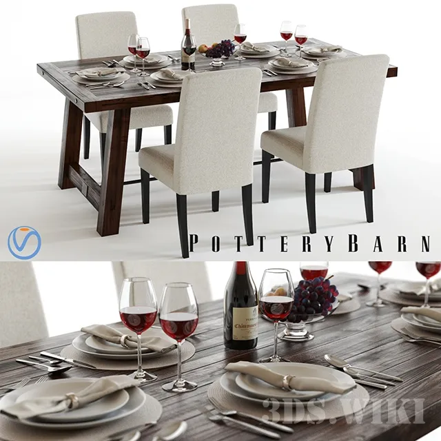 furniture – Pottery Barn Benchwright Table and Chairs Set 3D Model furniture – Pottery Barn Benchwright Table and Chairs Set 3D Model