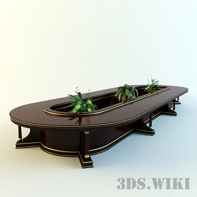 furniture – President table with plants 3D Model
