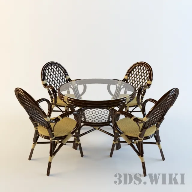 furniture – Rattan table and chairs 3D Model