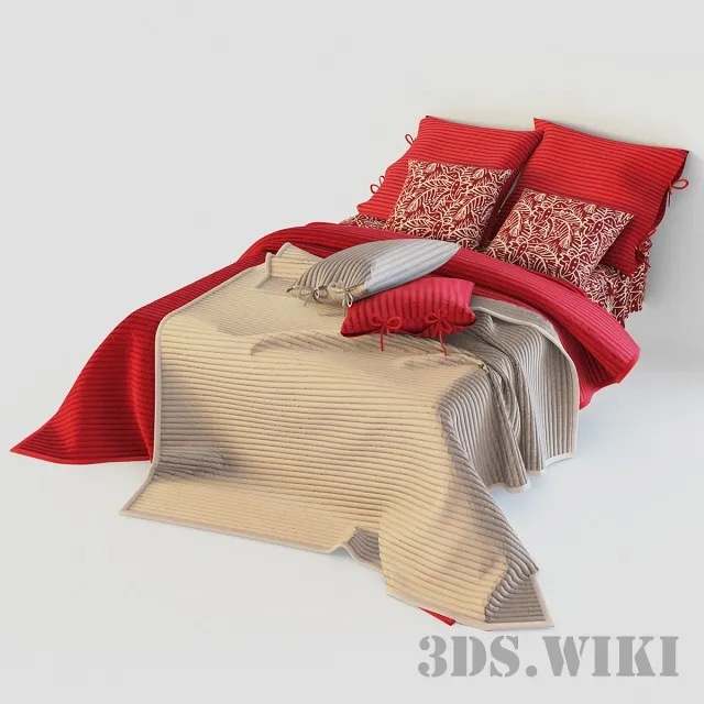 furniture – Red bed linen 3D Model