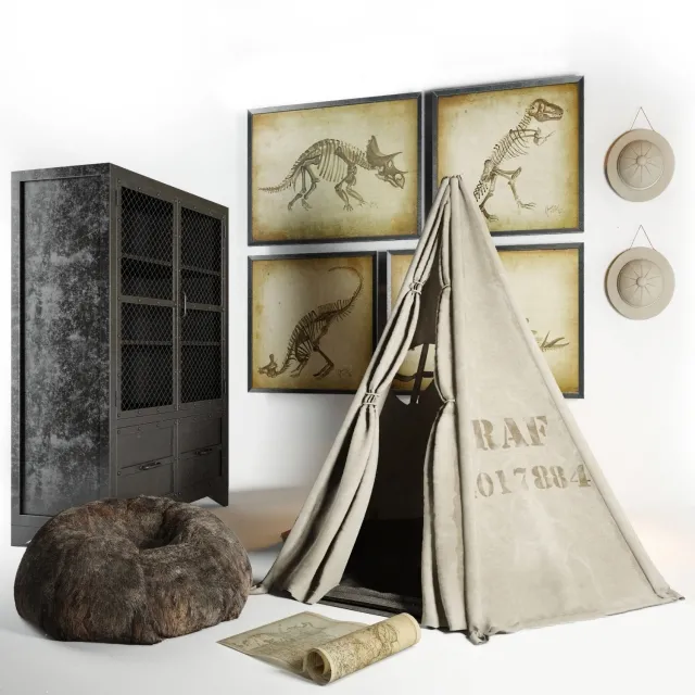 furniture – Restoration hardware Wigwam cupboard hat ottoman paintings 3D Model