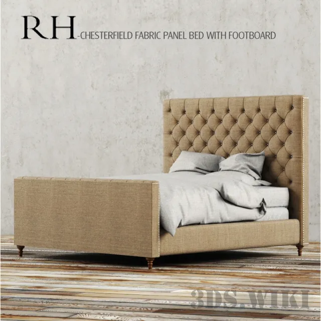 furniture – RH CHESTERFIELD FABRIC PANEL bed 3D Model