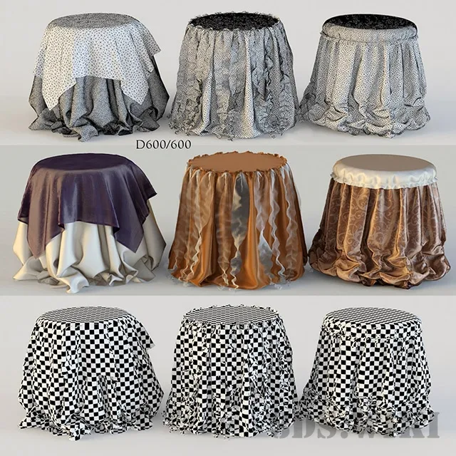 furniture – Set of beautiful tablecloths on the table 3D Model