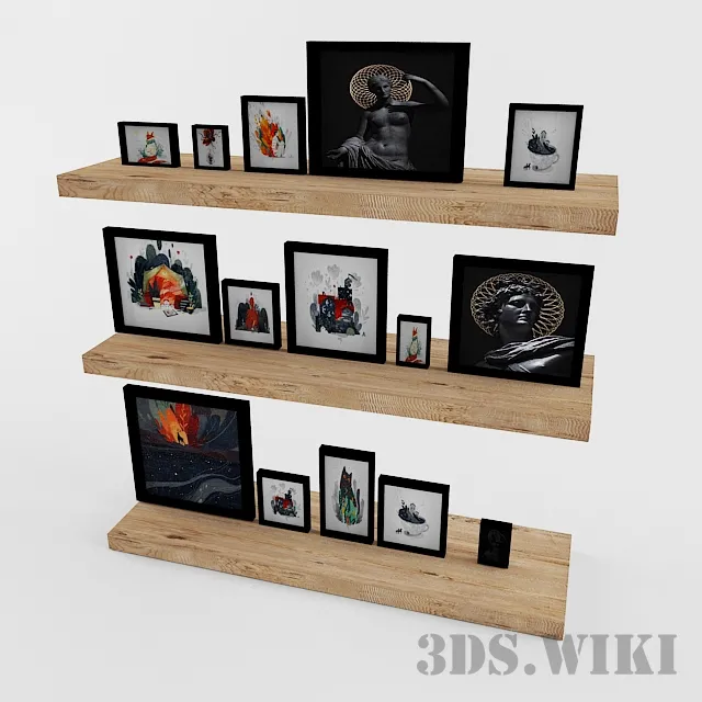 furniture – Shelves with paintings 3D Model furniture – Shelves with paintings 3D Model