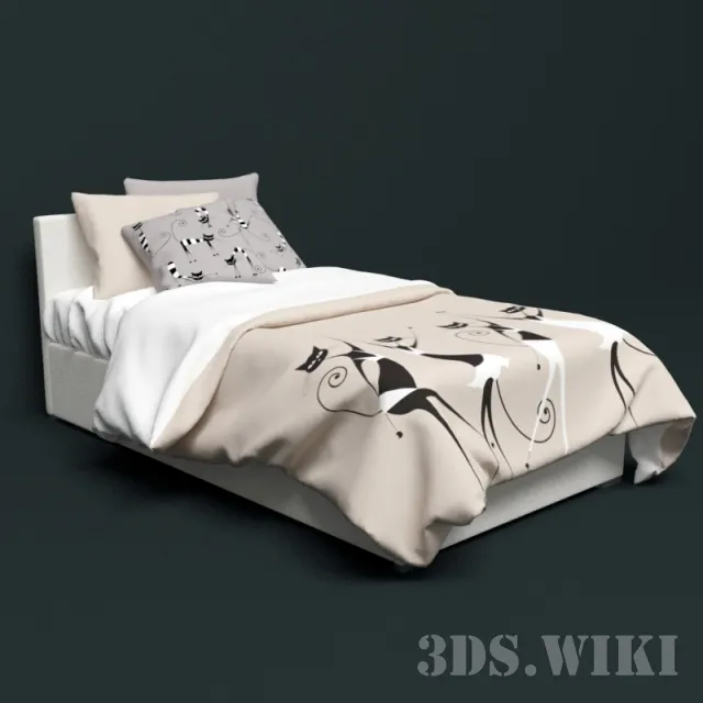 furniture – Single bed with nice linens 3D Model