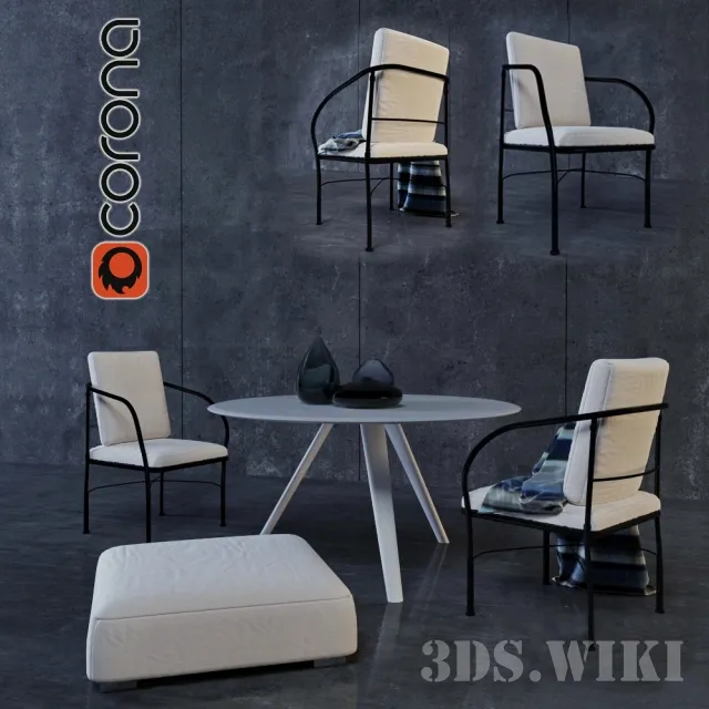 furniture – Small Cropped Italia table chairs and ottoman 3D Model furniture – Small Cropped Italia table chairs and ottoman 3D Model