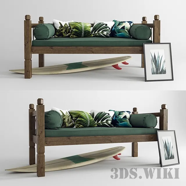 furniture – Sofa with wood frame and tropical decors 3D Model furniture – Sofa with wood frame and tropical decors 3D Model