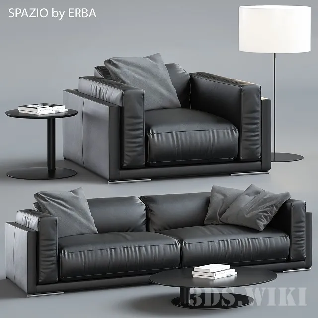 furniture – Spazio by Erba modular leather sofa and armchair 3D Model