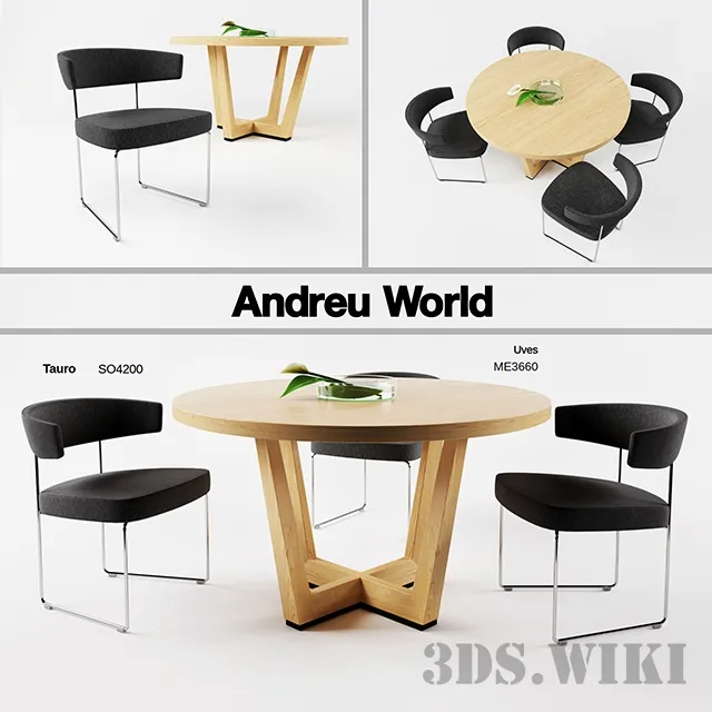 furniture – Table and chairs by Andreu World 3D Model