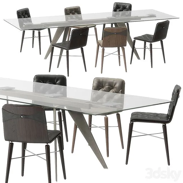 Furniture Table + Chair Bontempi Ramos table Kate chairs set 3D Model