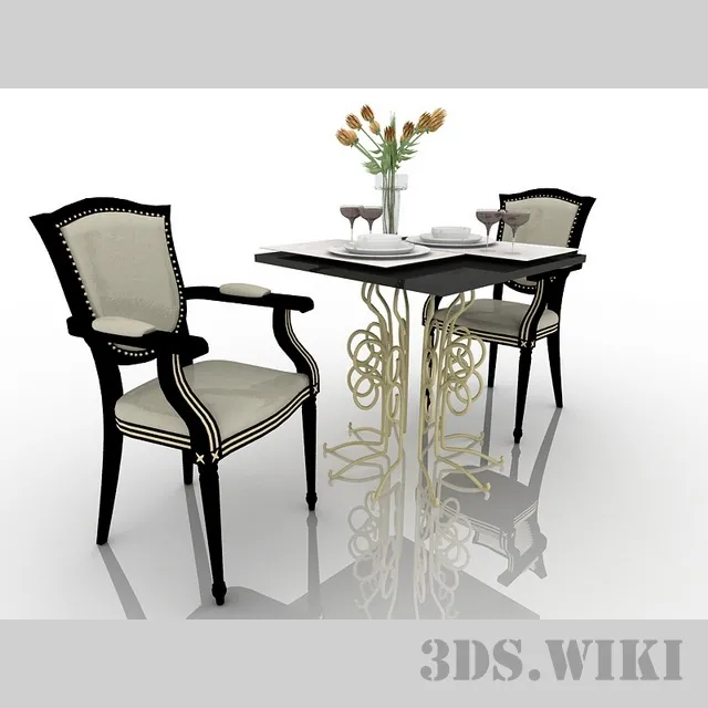 furniture – Table for two with serving 3D Model