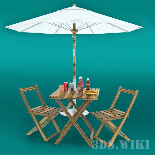 furniture – Tables and chairs under an umbrella 3D Model