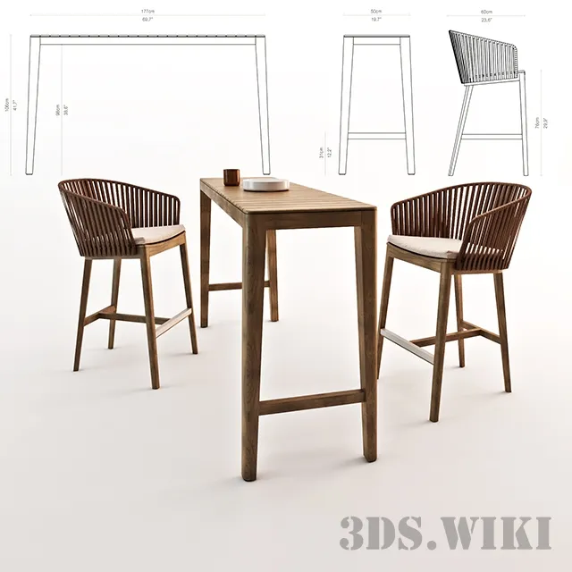 furniture – Tribu Mood Party bar table with chairs 3D Model