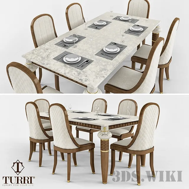 furniture – Turri Dining Table and Chairs 3D Model